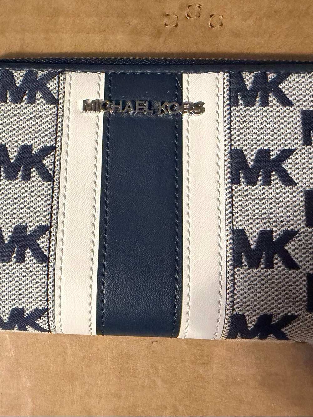 Michael Kors Navy and White MK Logo Continental Wallet